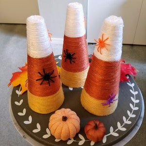 Halloween Candy Corn, Candy Corn Decor, Autumn Centerpiece, Shelf Sitter Decor, Halloween Spider Decoration, Halloween Tier Tray Decor