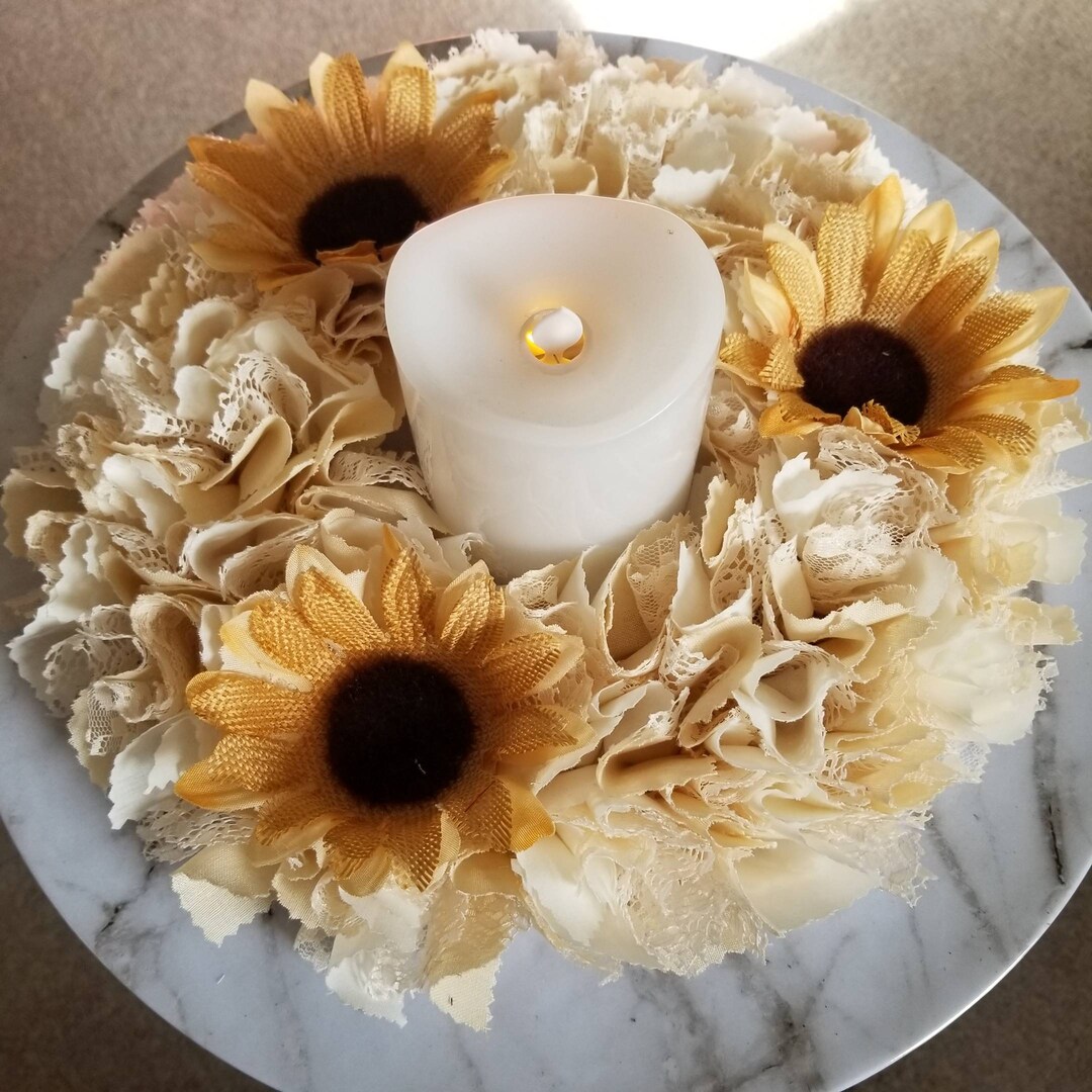 Flower Candle Ring Burlap Sunflower Flower Candle Holder Etsy