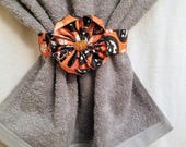 Halloween Curtain Tie Backs, Halloween Scrunchie, Pumpkin Wrap, Shower Curtain Holder, Flower Scrunchie, Towel Ties, Flower Curtain Tieback