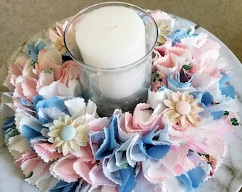 Pastel Candle Holder, Spring Centerpiece, Candle Centerpiece, Spring Candle Wreath, Table Candle Holder, Candle Wreath, Wreath Centerpiece