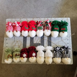Gnome Ornaments, Pom Pom Decor, Gnome Christmas Ornaments, Yarn Gnomes, Santa Gnomes, Pom Pom Ornaments, Door Knob Hanger, Winter Gnomes