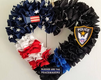 Police Wreath, Police Officer Gifts, Police Decor, Police Wife Gift, Law Enforcement Gift, Thin Blue Line Flag, Back the Blue Wreath