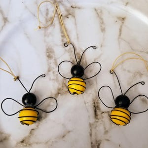Bumble Bee Ornament, Set of 3, Honey Bee Decor, Beaded Bee, Hanging Bumble Bee, Mini Tree Ornaments, Bee Ornaments, Bee Tiered Tray Decor