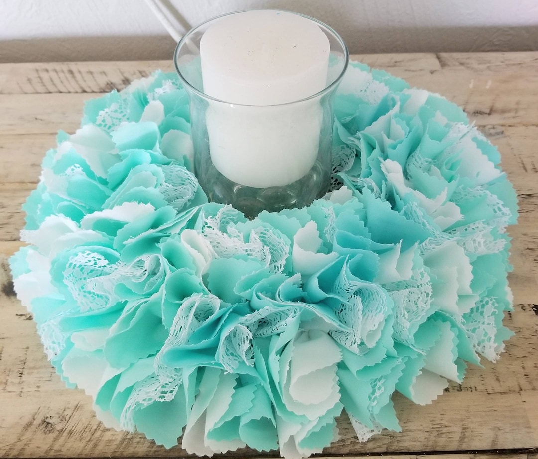 Turquoise Centerpiece, Candle Centerpiece, Candle Wreath, Candle Holder