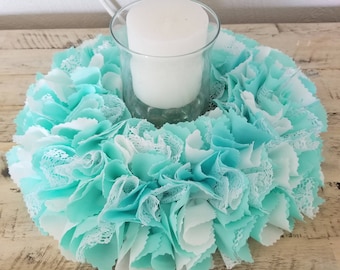 Turquoise Centerpiece, Candle Centerpiece, Candle Wreath, Candle Holder Ring, Table Candle Holder, Teal Centerpiece, Wreath Centerpiece