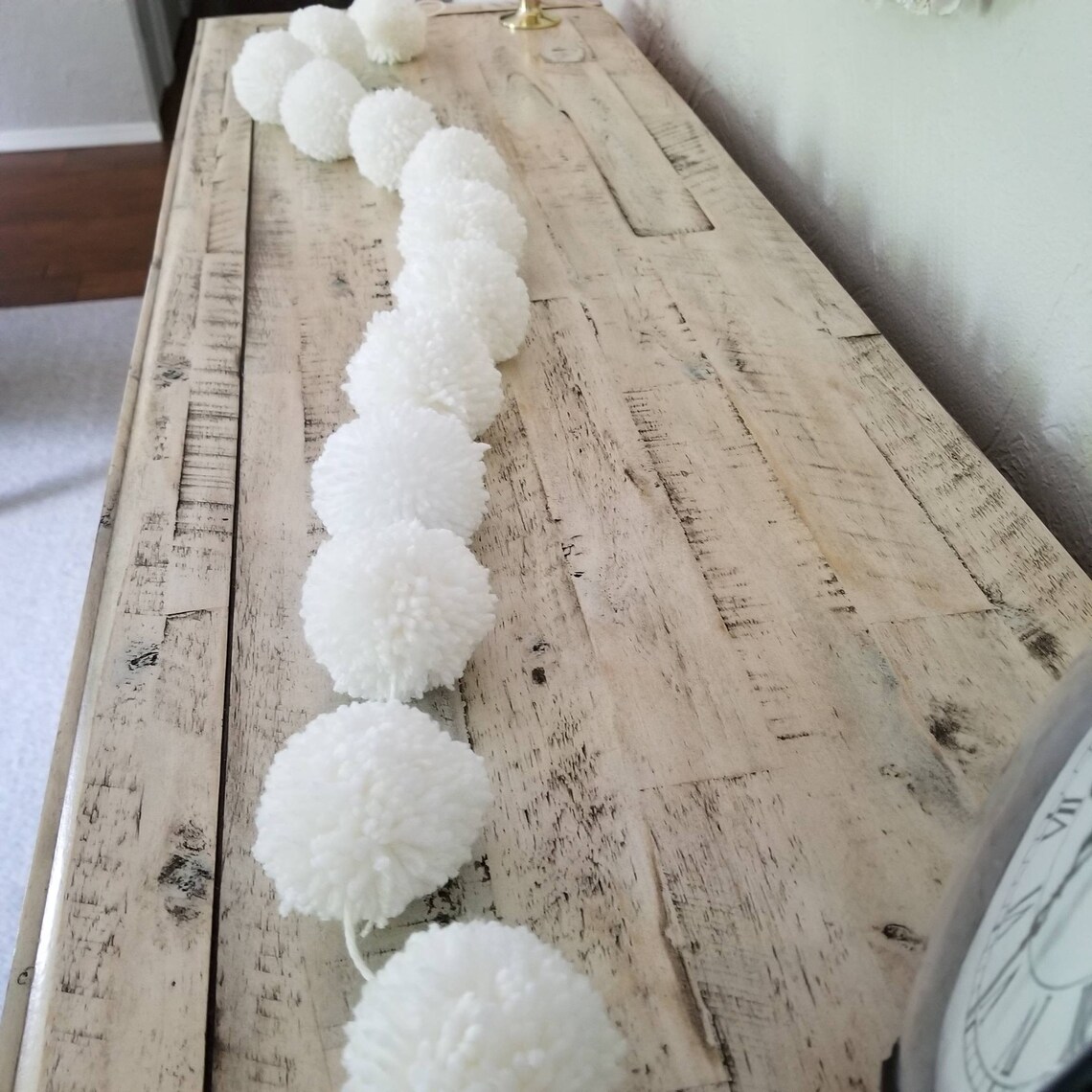 White Pom Pom Garland White Pom Poms White Yarn Pom Pom Etsy