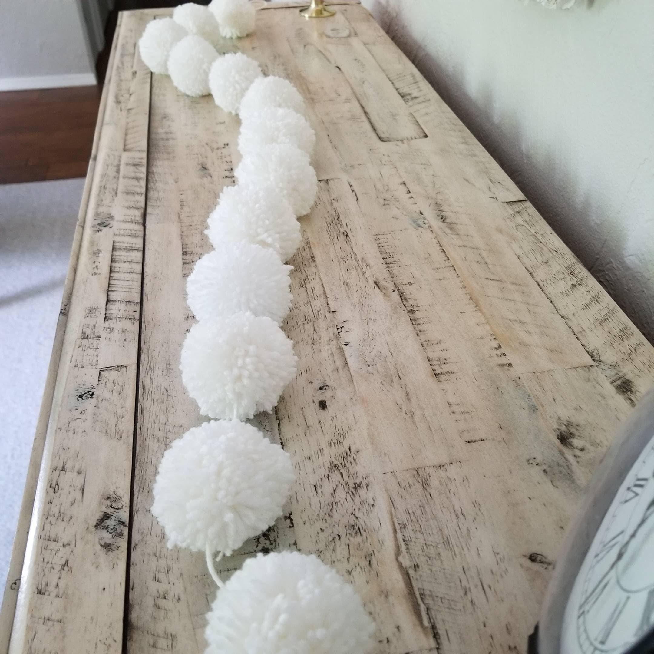 White Pom Pom Garland White Pom Poms White Yarn Pom Pom Etsy
