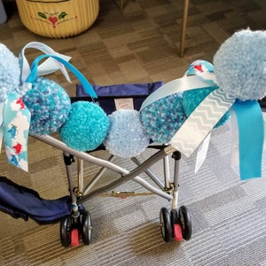 Stroller Garland, Stroller Accessories, Pink Pom Pom Garland, Blue Garland, Stroller Tag, Stroller Banner, Pom Pom Garland, Stroller Decor Blue Poms