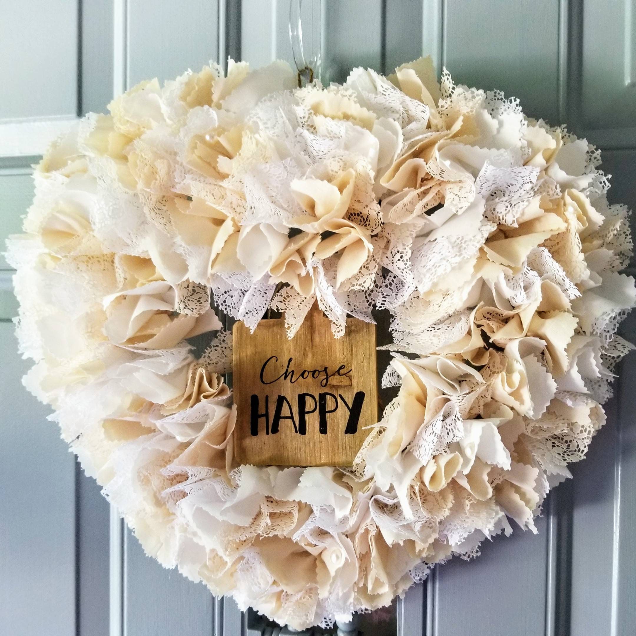 Over Bed Wall Decor, Farmhouse Wreath, Neutral Wreath, Bedroom Door Decoration, Choose Happy, Fabric Door Hanger, Heart Wreath, Guest Room