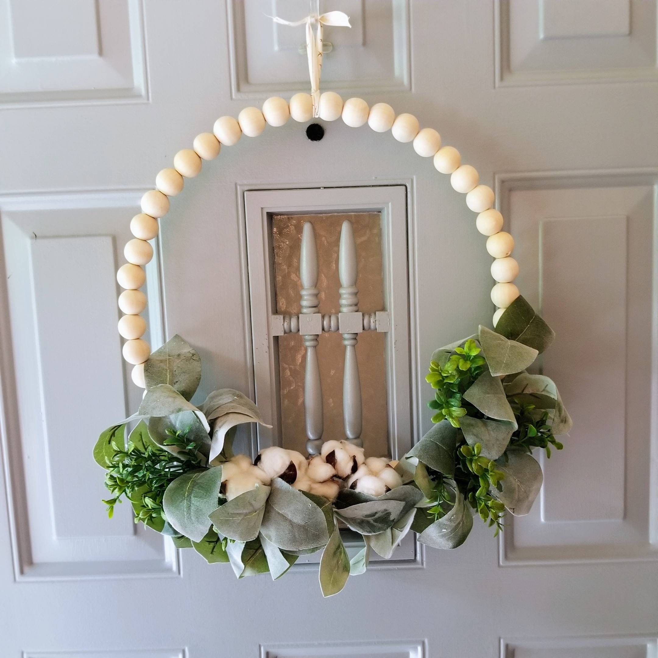 21 Winter Wreath Ideas Beyond Christmas 11 Wood Bead Wreath, Lambs Ear Door Wreath, Beaded Wreath, Beaded Door…