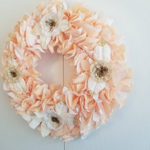 Peach Wreath, French Country Wreath, Country Cottage Decor, Peach Decorations, Fabric Door Wreath, Peach Wall Decor, Indoor Door Decor image 4