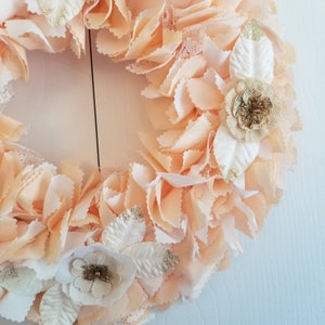 Peach Wreath, French Country Wreath, Country Cottage Decor, Peach Decorations, Fabric Door Wreath, Peach Wall Decor, Indoor Door Decor image 10