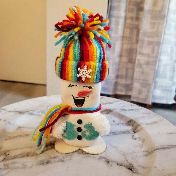 Snowman Decoration, Winter Tiered Tray Decor, Snowman Table Decor, Farmhouse Snowman, Snow Girl, Snowman with Hat, Holiday Table Decor