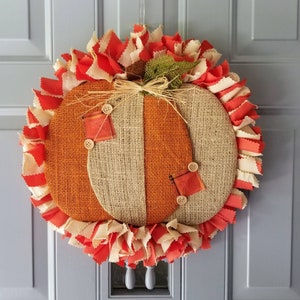 Pumpkin Door Hanger, Autumn Wreath, Pumpkin Wreath, Burlap Wall Hanging, Burlap Wreath, Fabric Door Wreath, Pumpkin Door Wreath