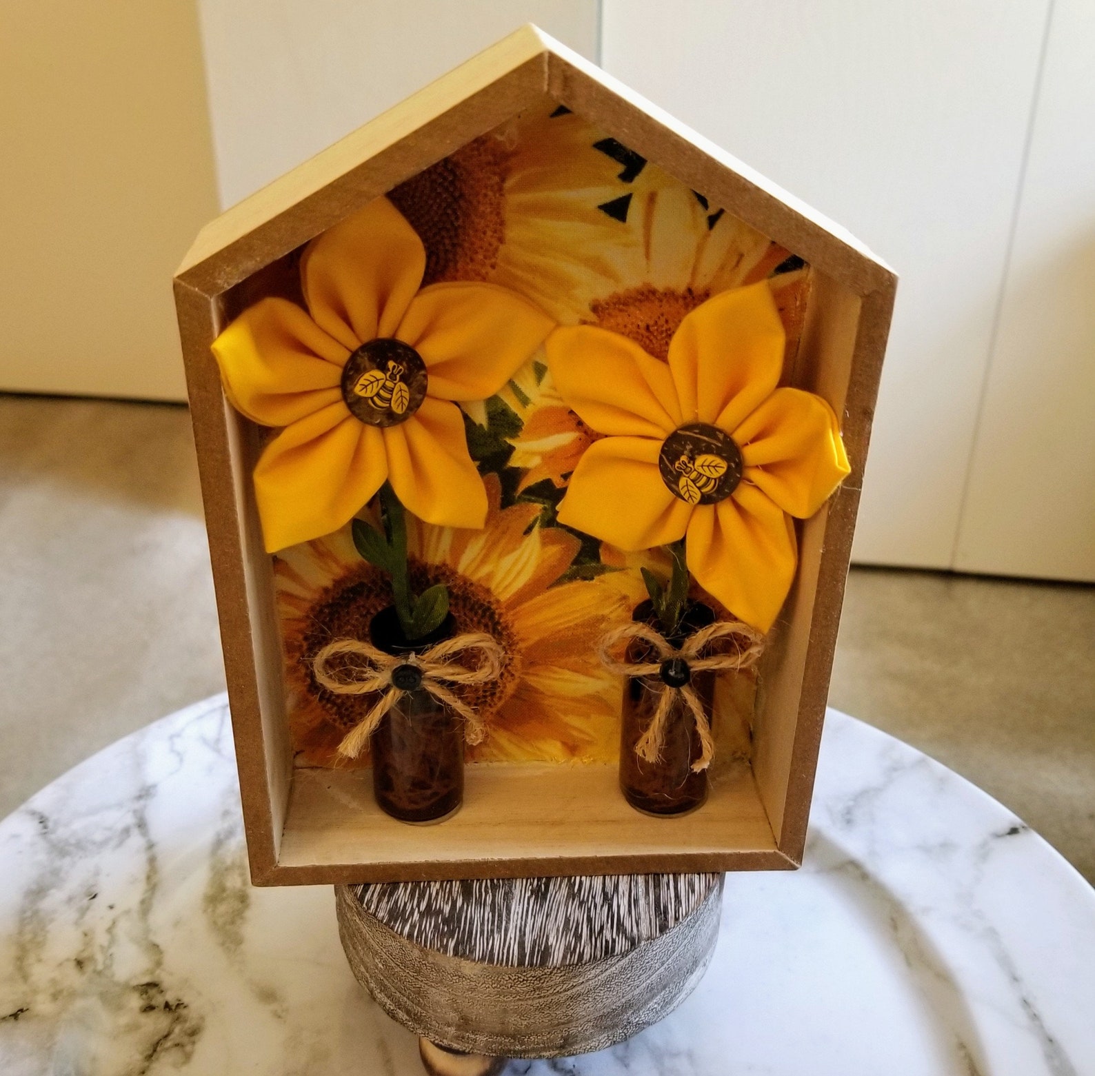 Sunflower Shadow Box, Sunflower Tiered Tray Decor, Shelf Sitter Decor ...