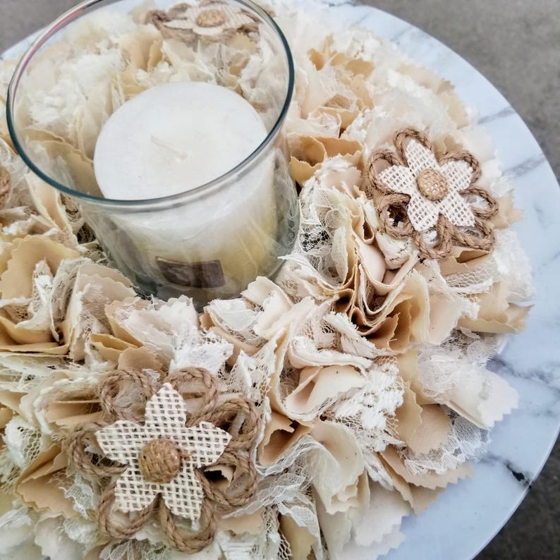 Farmhouse Candle Holder, Table Wreath, Candle Centerpiece, Candle Ring