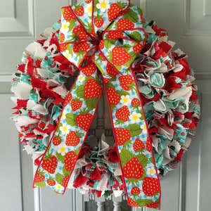 Strawberry Wreath, Strawberry Wall Decor, Strawberries Decor, Indoor Wreath, Fabric Door Wreath, Indoor Door Decor, Strawberry Door Hanger image 1