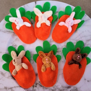 Carrot Bunny, Pocket Bunny, Easter Basket Stuffers, Bunny Plush, Small Bunny, Basket Fillers, Pocket Pals, Felt Carrots, Tiny Bunny Plush