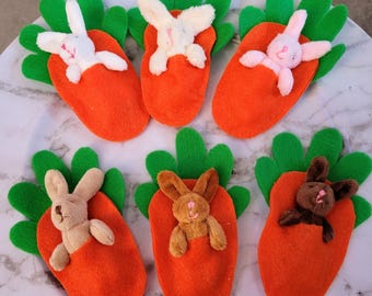 Carrot Bunny, Pocket Bunny, Easter Basket Stuffers, Bunny Plush, Small Bunny, Basket Fillers, Pocket Pals, Felt Carrots, Tiny Bunny Plush