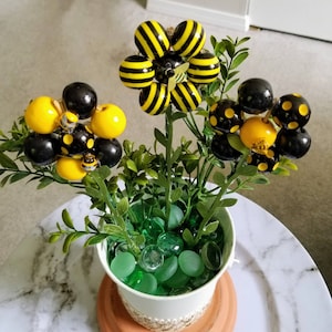 Bumble Bee Tray Decor, Bee Decoration, Bead Flowers with Stem, Flowers with Bee, Farmhouse Bee Decor, Bee Centerpiece, Beaded Flower Bouquet image 10