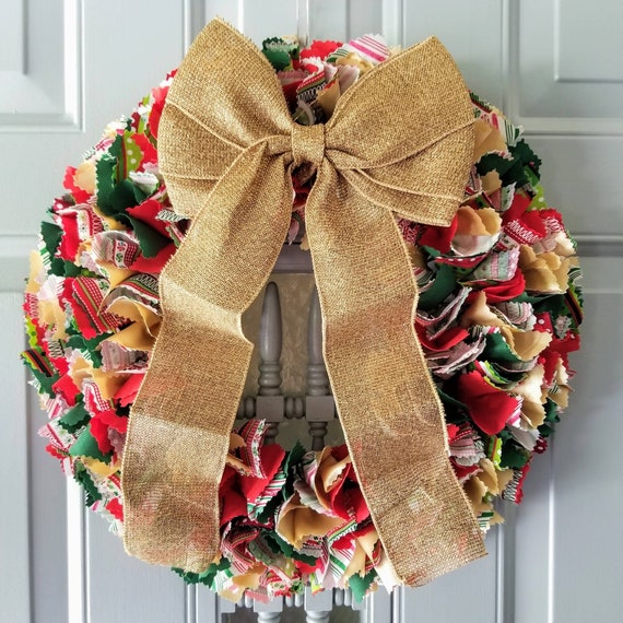 Christmas Fabric Wreath Holiday Door Wreath Decorative Christmas Wreath Christmas Door Wreath Festive Home Decor Holiday Door Decor
