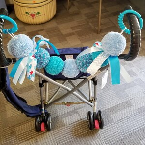 Stroller Garland, Stroller Accessories, Pink Pom Pom Garland, Blue Garland, Stroller Tag, Stroller Banner, Pom Pom Garland, Stroller Decor bild 8