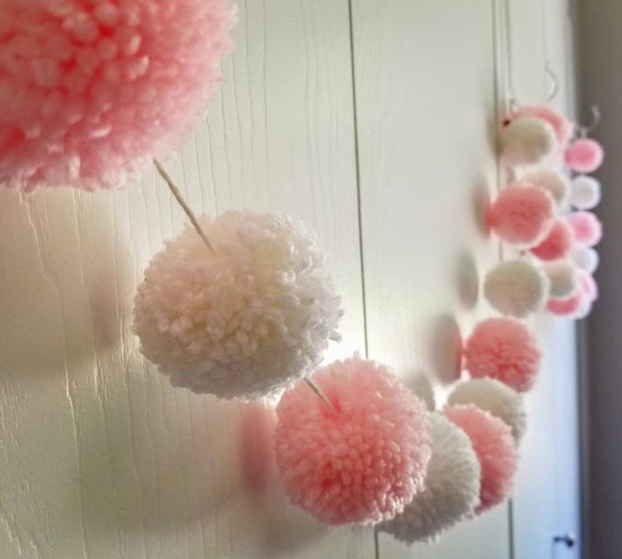 Pink and White Garland, Girl Nursery Ideas, Pom Pom Wall Hanging