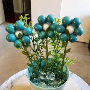 Teal Flowers, Wood Bead Decor, Wood Flowers Bouquet, Teal Florals, Flower Picks, Faux Floral Stems, Floral Picks, Faux Flower Bouquet