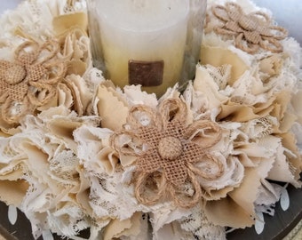 Farmhouse Candle Centerpiece, Table Candle Holder, Candle Centerpiece, Table Wreath, Wreath Centerpiece, Candle Ring, Candle Wreath