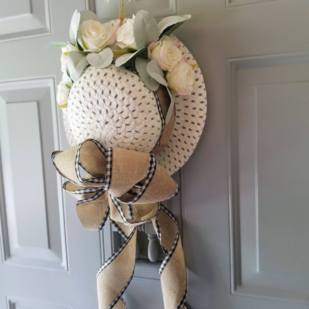 Straw Hat Wreath Straw Hat Door Hanger Straw Hat With Etsy