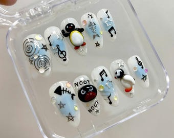 Lustiger Pinguin 3D Gel Press-on Nagel, Frühlings-Sommer Press On Nail Art