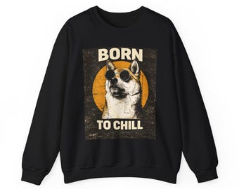 Born To Chill Shiba Inu Sweatshirt, Funny Dog Lover Crewneck, Shiba Owner Gift, Retro Vintage Dog Sweater, Cool Shiba Graphic Sweatshirt