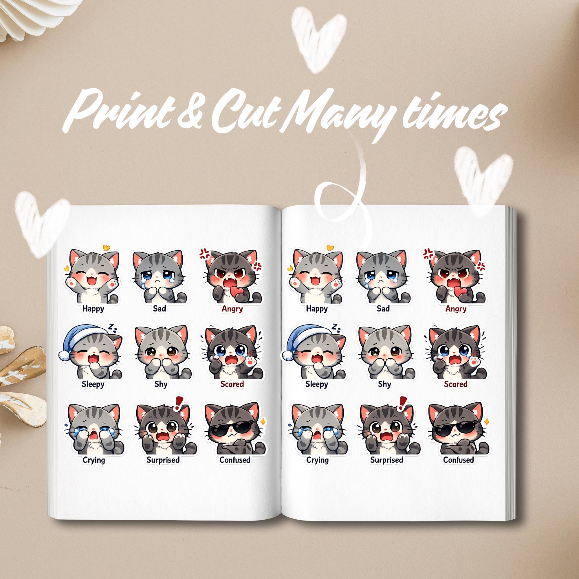 Kawaii Chibi Cat Mood Stickers PNG Transparent Cute Cat Sticker Sheet ...