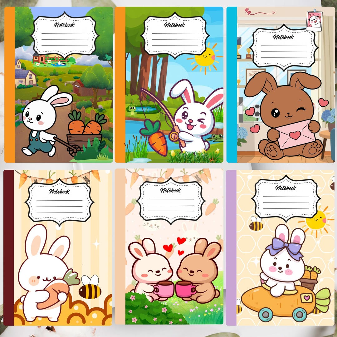 Bunny Notebook Cover, Cute Rabbit Journal Cover, Kawaii Animal Notebook ...