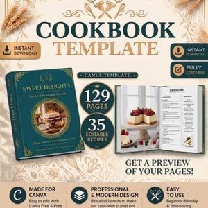 Editable Cookbook Template Canva | Recipe Ebook Digital Download | Modern Aesthetic Recipe Book