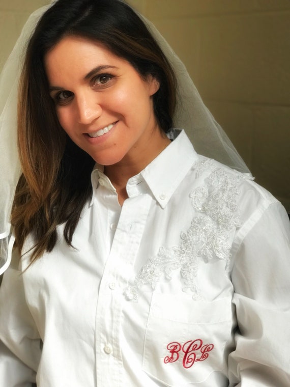 Bridal Lace Monogramed Button Down Oxford Wedding Day Shirts Etsy