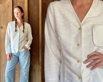 1970s white textured cardigan or blouse