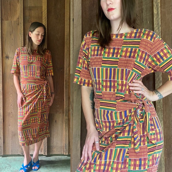 90s California Gold Rush faux wrap dress