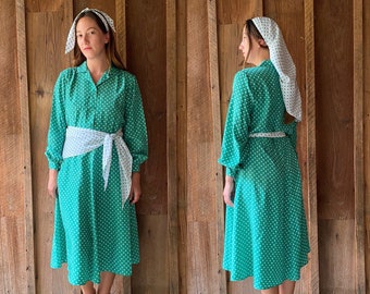 handmade green & white polka dot shirtdress w/ matching scarfs