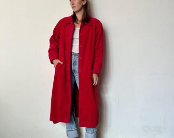 90s red corduroy mid-length trench coat