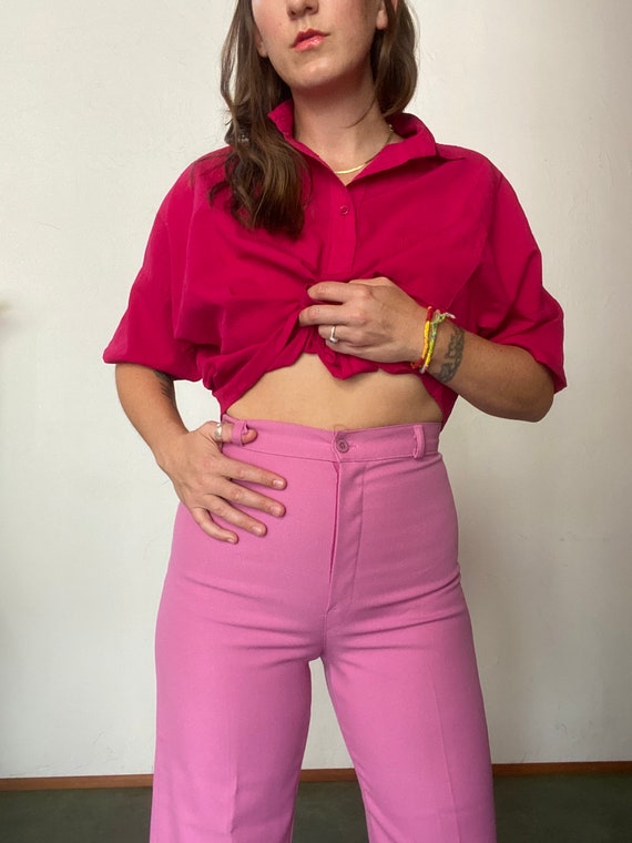 1970s Barbie pink polyester trousers - Size 12 - image 5