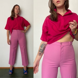 1970s Barbie pink polyester trousers - Size 12