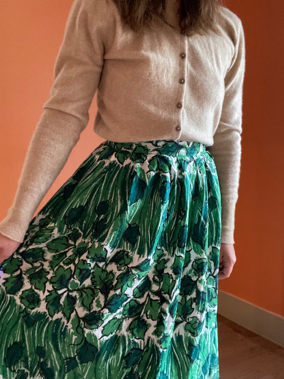 1950s handmade leaves & grass thin cotton skirt - image 8