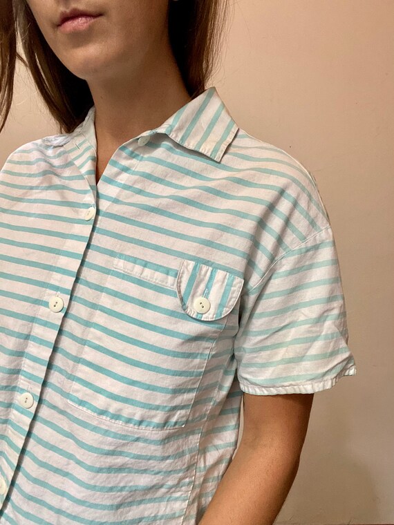 90s baby blue & white striped cropped fishing shi… - image 3