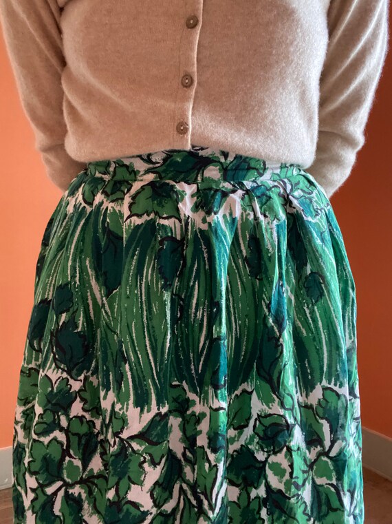 1950s handmade leaves & grass thin cotton skirt - image 7