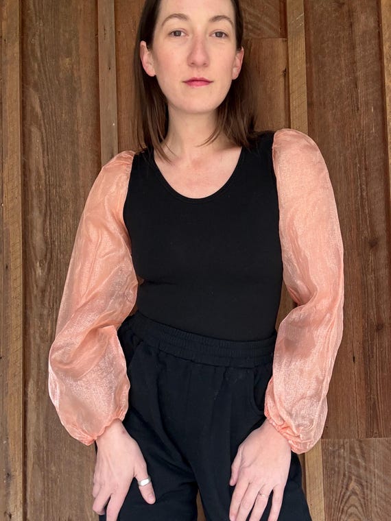 Peach iridescent translucent large puff sleeves o… - image 8