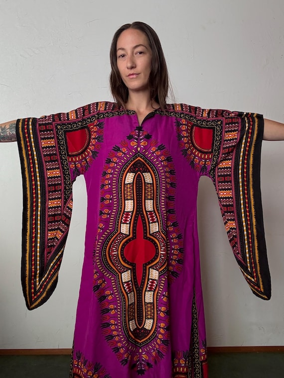 purple dashiki dress 90s-00s African Dashiki Boubou Kaftan Dress