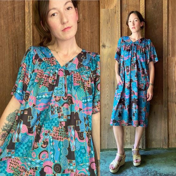 90s slinky abstract housedress - image 1