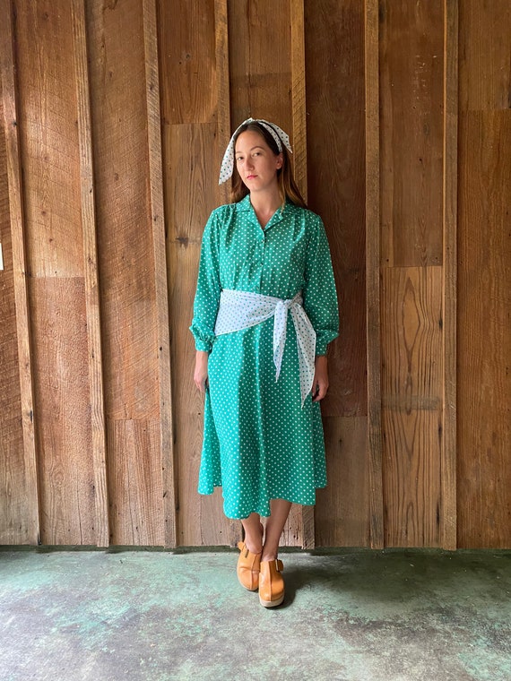 handmade green & white polka dot shirtdress w/ ma… - image 7