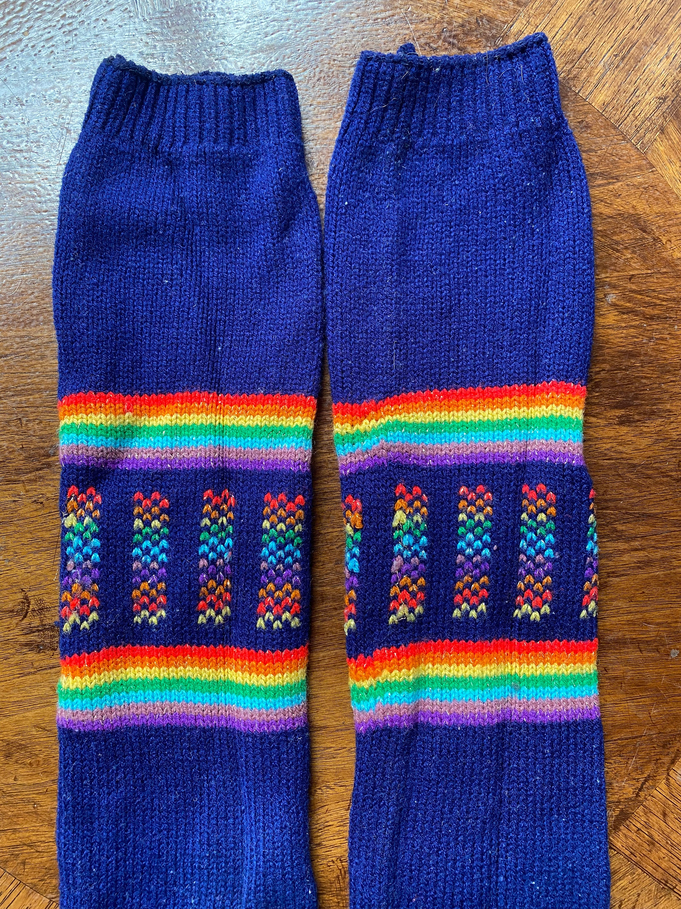 Peruvian Hand Knit Rainbow Knee High Toe Socks 